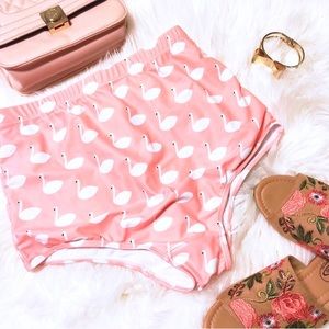 NWT Retro Swan Print High Waisted Bikini Bottoms